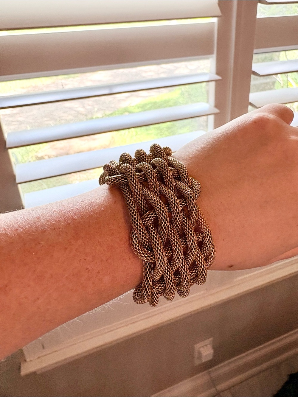 Gold-Tone Braided Mesh Multi-Strand Bracelet with Magnetic Clasp